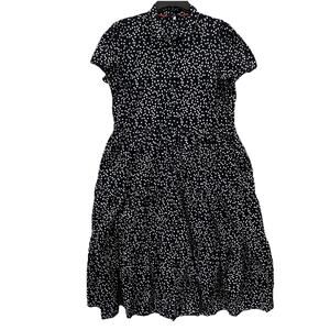 Joules Sadie Polka DotPrint Short Sleeve Point Collar Tiered Midi Shirt Dress 14